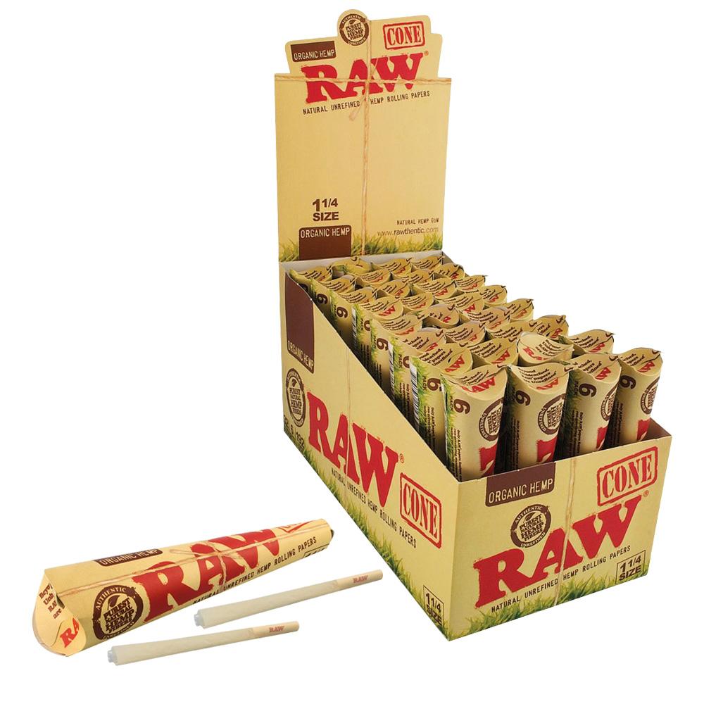Raw Organic Hemp 1 1/4" Size Pre-Rolled Cone - 32 Packs/Dis
